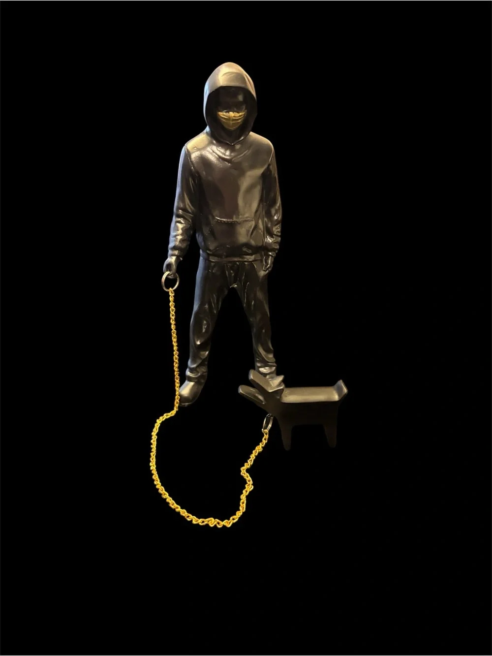 Men's Black Hoodie & Dog Chain Sculpture Accessory